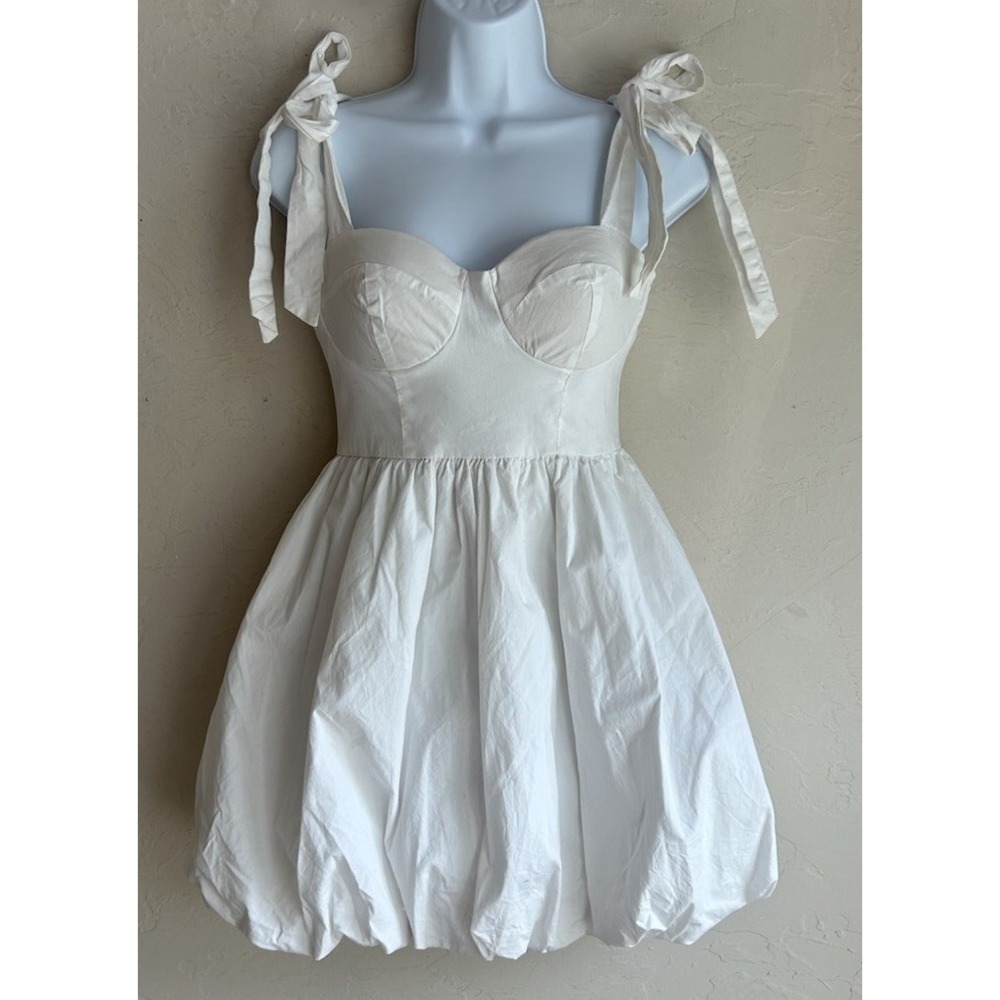Lena White Bubble Hem Mini Dress S Milkmaid Coquette Corset Balletcore Dainty